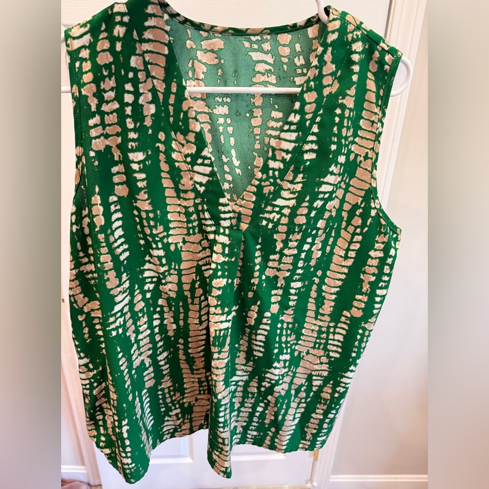 SHEIN Green and Beige Sleeveless Top
